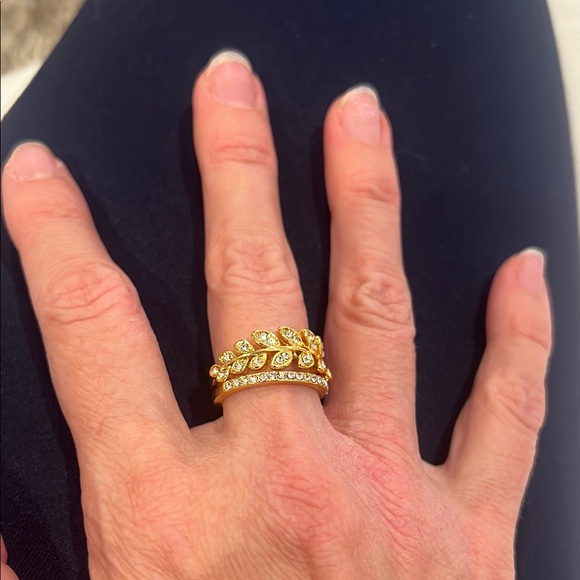 Elegant Gold Tone and Synthetic Cubic Zirconia Stackable Ring Set - Picture 1 of 4